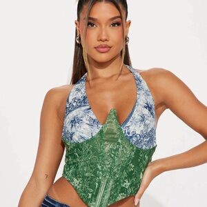 Fashion Nova Blue and Green Halter Tank Top